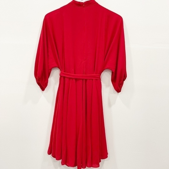 Ann Taylor Mock Neck Belted Pleated Dress Candy Red XS Holiday Christmas Evening - Picture 3 of 9